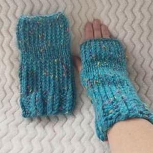 Fingerless Mittens (Blue/Marble), Handcrafted NWOT